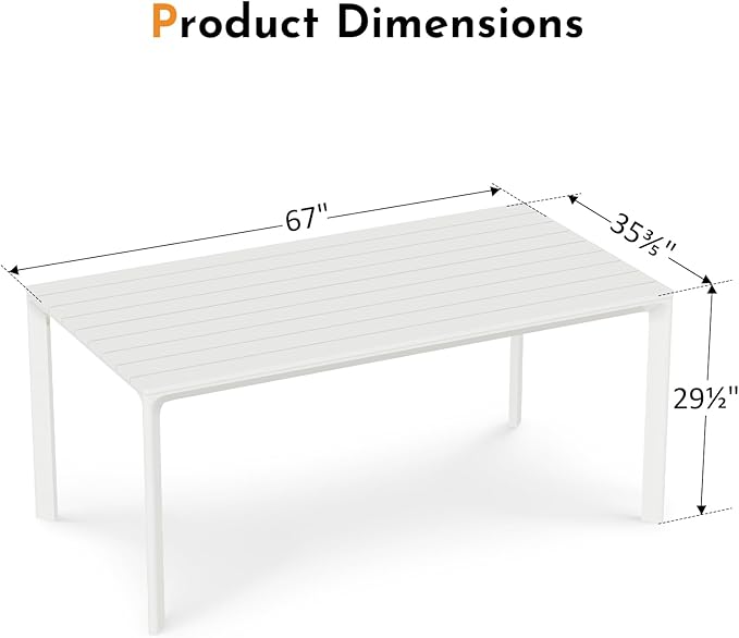 Modern Shade Cavo 67" All-Aluminum Outdoor Patio Dining Table, Minimalist Aluminum Patio Table with Elegant Easy-Clean Surface, Weather-Resistant Outdoor Dining Table for Garden, Indoor, White
