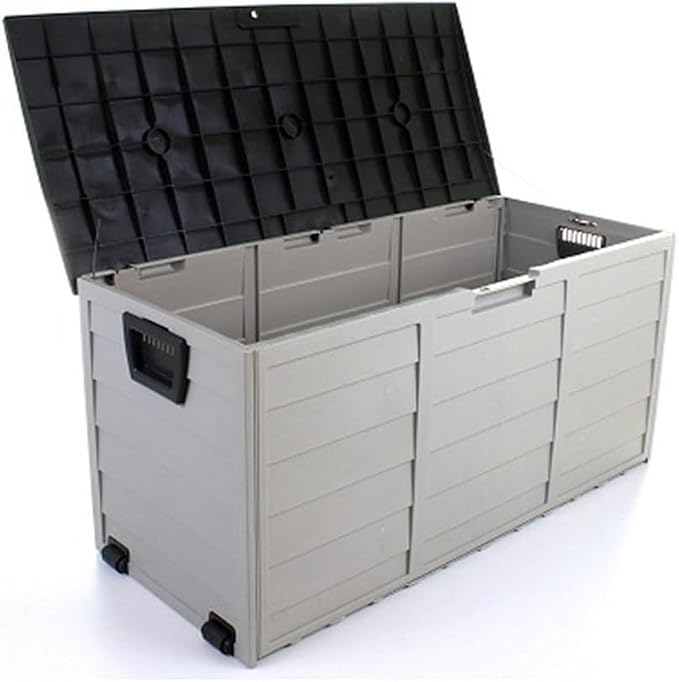 Plastic Outdoor Storage Box with Wheels, Movable Deck Box for Patio, Water-Resistant Tool Chest Cabinet, Portable Storage Bin for Garden, Yard and Balcony(Black)