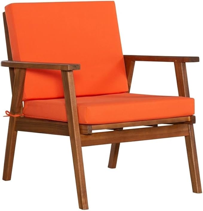 Linon Cooper Acacia Wood 4 Seater Removable Cushion Outdoor Patio Conversation Chat Sofa Set in Acorn Brown with Coffee Table