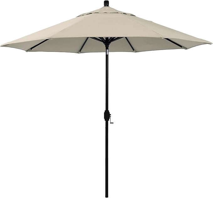 California Umbrella 5-Year-Non-Fading, 9Ft Premium Patio Umbrella, Hand-Crank, Button-Tilt, Black Frame, Solution Dyed Beige Fabric
