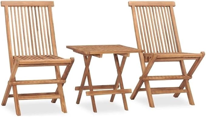 BOWERY HILL 3-Piece Teak Wood Folding Outdoor Dining Set, Gray Finish, Compact Patio Table and Chairs with Cushions, Weather-Resistant Polyester, Space-Saving Design, Garden and Terrace Dining Set