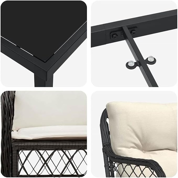 Afuera Living 7 Piece Poly Rattan Patio Dining Set, Powder-Coated Steel Frame, Black Finish, Cushioned Seating, Tempered Glass Tabletop, Weather-Resistant Outdoor Furniture for Garden or Patio Dining