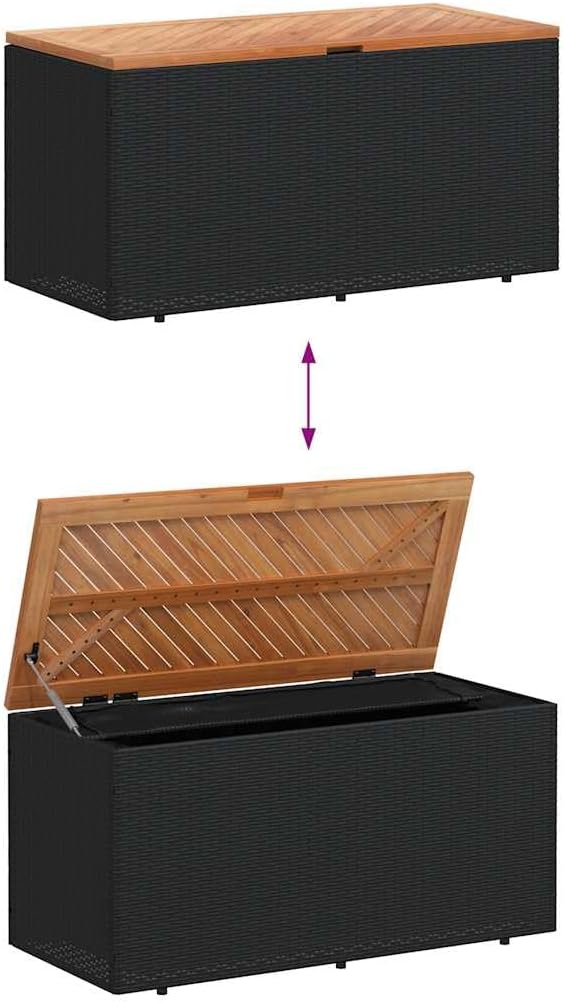 Modern Garden Storage Box Black Poly Rattan 43.3 x 19.7 x 21.3 in Outdoor Furniture Organizer with Weather-Resistant Finish and Easy Access Lid
