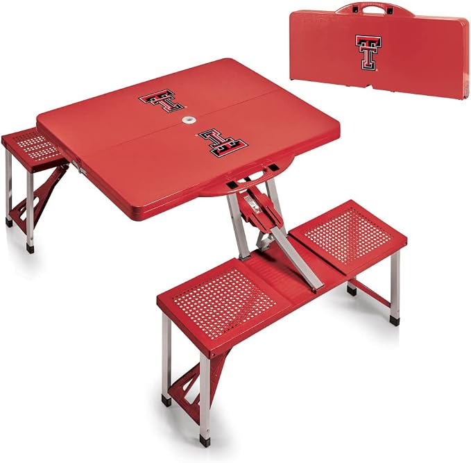 PICNIC TIME NCAA Texas Tech Red Raiders Folding Picnic Table - Camping Table - Outdoor Table with Umbrella Hole, (Red)