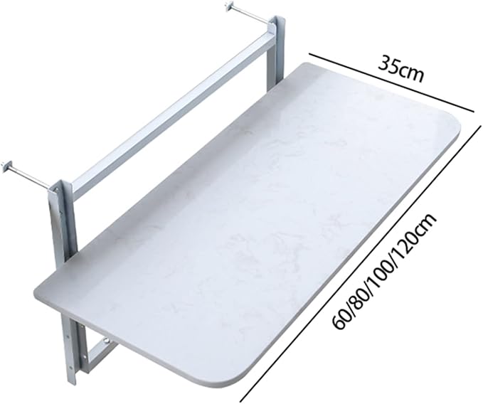 Hanging Balcony Dining Table Balcony Railing Table for Outdoor Balcony Terrace Garden Simple Installation Adjustable Height (Color : White, Size : 60x35cm)