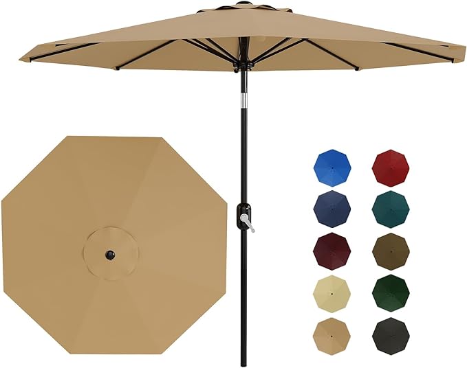 CABIHOME 10 ft Outdoor Patio Umbrella, Outdoor Table Umbrella with 8 Sturdy Ribs | Crank Lift & Push Button Tilt, Yard Umbrella, Market Umbrella for Garden Pool Deck Yard