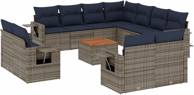 vidaXL Patio Sofa Set with Cushions 12 Piece, Outdoor Conversation Set, Sectional Sofa for Balcony Garden, Patio Furniture, Gray Poly Rattan