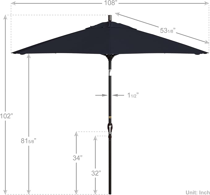 California Umbrella 9' Round Aluminum Market Umbrella, Crank Lift, Push Button Tilt, Bronze Pole