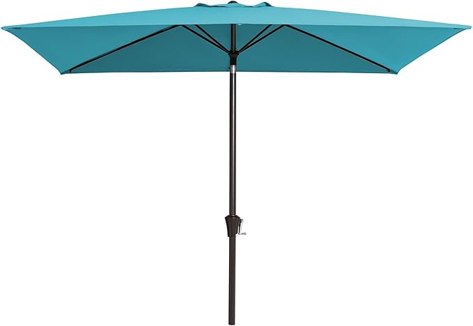JEAREY 6.5x10ft Olefin Rectangular Patio Umbrella, Rectangle Outdoor Umbrellas with Auto Tilt Crank System, Market Table Umbrella UV Protection Fade-Resistant for Pool Deck Garden Yard, Lake Blue