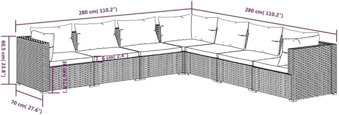 7 Piece Patio Lounge Set with Cushion, Piece Patio Set Patio Lounge Set Outdoor Patio Sectional Furniture Conversation Sets s Poly Rattan Brown