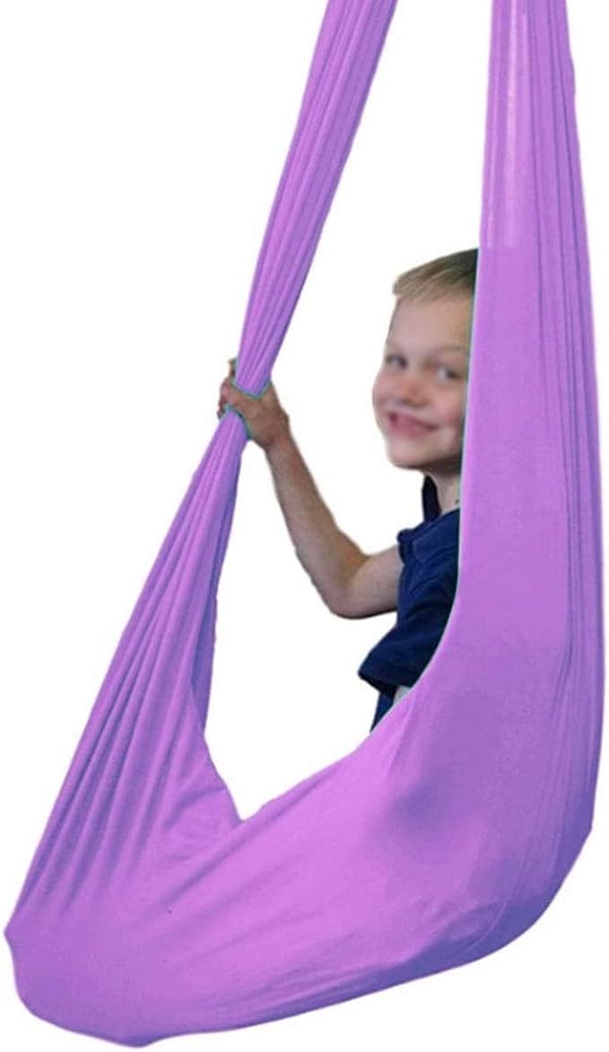 Kids Therapy Swing for Indoor Outdoor Hanging Hammock Elastic Cuddle Swing Up to 200kg for Children Sensory Integration (Color : Light Purple, Size : 150 x 280 cm)