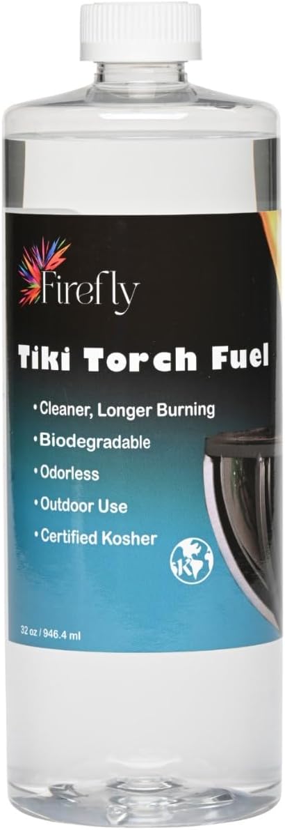 Firefly Fuel Tiki Torch Fuel – Clean-Burning Outdoor Lamp Oil for Tiki Torches and Lanterns. Low Smoke, Pure, Odorless Formula, Long-Lasting – Outdoor Patio & Garden Use - 32oz