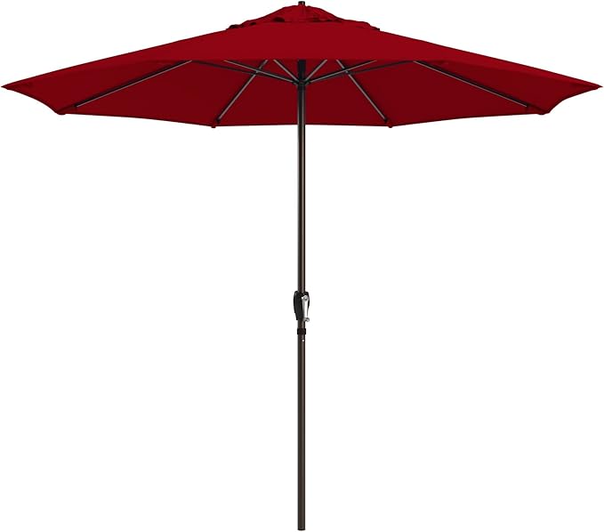 California Umbrella 8-Year Protection 9 Ft Outdoor Patio Umbrella, Solstice Fade-Resistant Fabric, Auto-Tilt, Heavy Duty Aluminum Frame, 8 Reinforced Ribs for Pool or Deck, Bronze Pole, Red