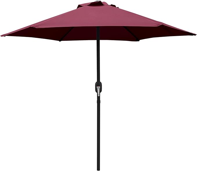 7.5 Ft Patio Umbrella with Crank Weather Resistant Outdoor Umbrella Durable 6 Sturdy Steel Ribs Outdoor Market Umbrella for Deck Garden Pool Yard Cafe, Burgundy