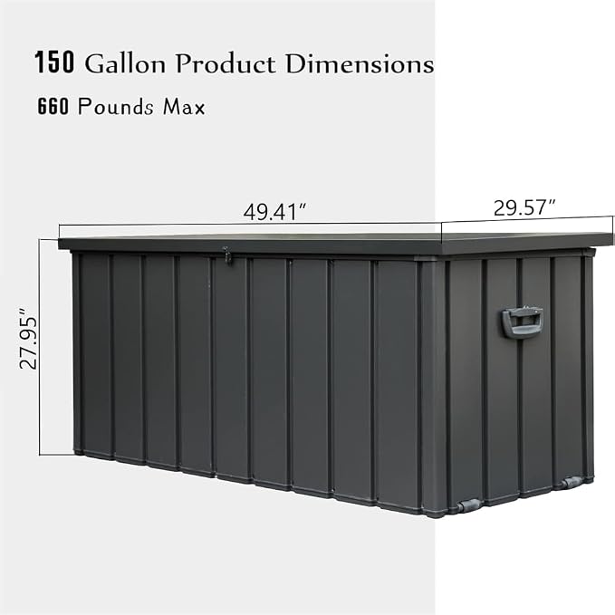 Large 120-Gallon Waterproof Outdoor Storage Box for Patio, Deck, or Poolside – Durable Weather-Resistant Design with Lockable Lid (150 Gallon (Dark Gray))