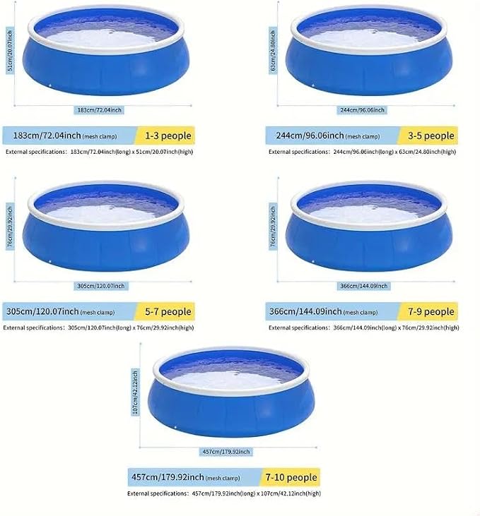 12FT Inflatable Swimming Pool, PVC Above Ground Family Pool, Blue | Durable PVC Material for Backyard Fun, Easy Setup, Large 1800-Gallon Capacity Pool