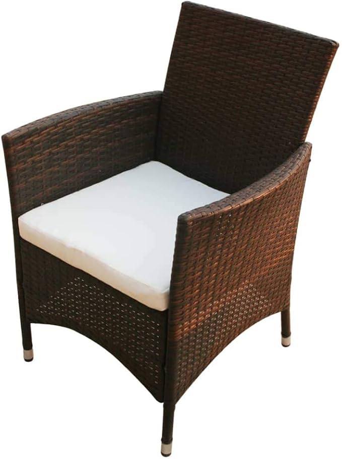 9 Piece Patio Dining Set with Cushions Poly Rattan Brown Outdoor Table and 8 Chairs Glass Top Aluminum Frame Weatherproof for Garden Deck Backyard Entertainment