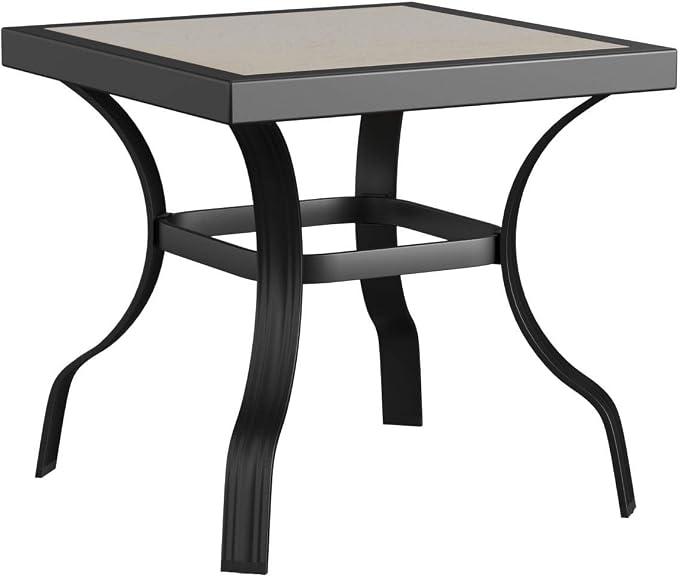 LOKATSE HOME Outdoor Patio Bistro Square End Table Dining Tile Top Metal Legs …