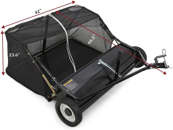 Tow Behind Lawn Sweeper 48" Wide, 26 Cu.Ft Large Hopper Yard Sweeper, Pull Behind Leaf Collector with Adjustable Sweeping Height, Universal Fit for Lawn Tractor & Debris Cleanup