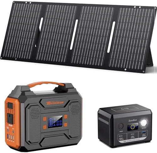 Portable Power Station 300W with Solar Panel 60W Foldable, 110V AC Outlet Camping Solar Power Bank Generator with Panels, 100W USB C Power Bank Fast Charging for Laptop Smart Devices RV Van Outdoor