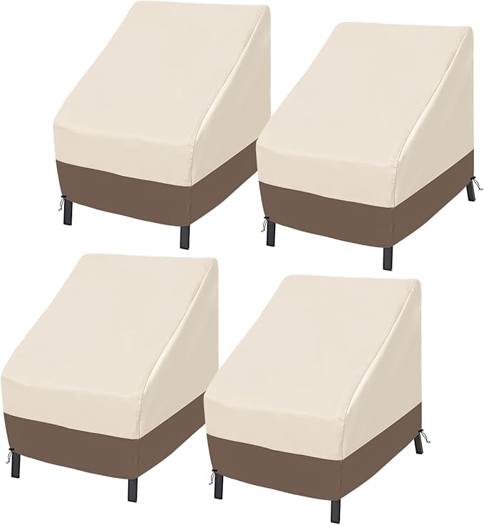 Roastove Waterproof Patio Chair Covers, Lounge Deep Seat Cover, Heavy Duty and Waterproof Outdoor Lawn Patio Furniture Covers,Beige & Brown, Fits up to 30W x 32D x 32H inches(4Pack)…
