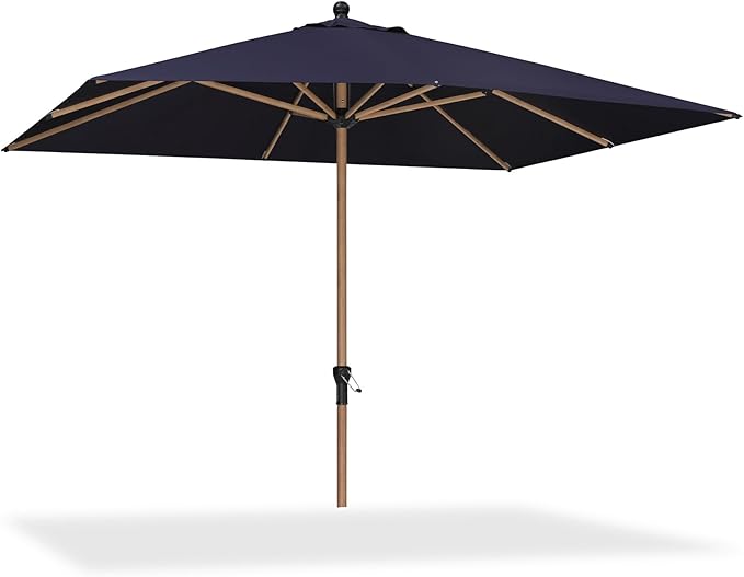 PURPLE LEAF 8' x 10' Patio Umbrella Outdoor Table Umbrella Aluminum Market Umbrella with 8 Sturdy Ribs & Crank Rectangular Outdoor Umbrellas for Garden Patio Lawn, Navy Blue