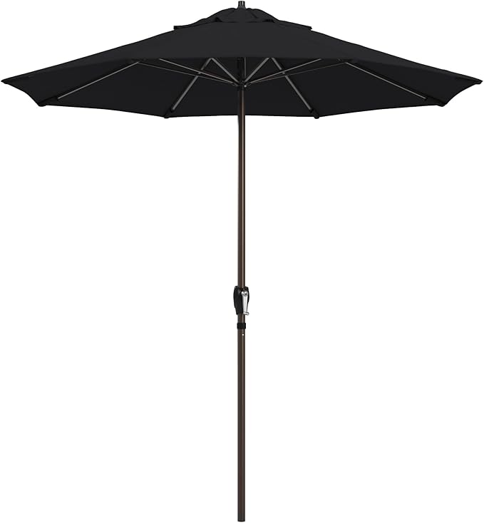 California Umbrella 12-Year Protection 7.5-Ft Outdoor Patio Umbrella, Sunbrella Fade-Resistant Fabric, Auto-Tilt, Heavy Duty Aluminum Frame, 8 Reinforced Ribs for Pool or Deck, Bronze Pole, Black
