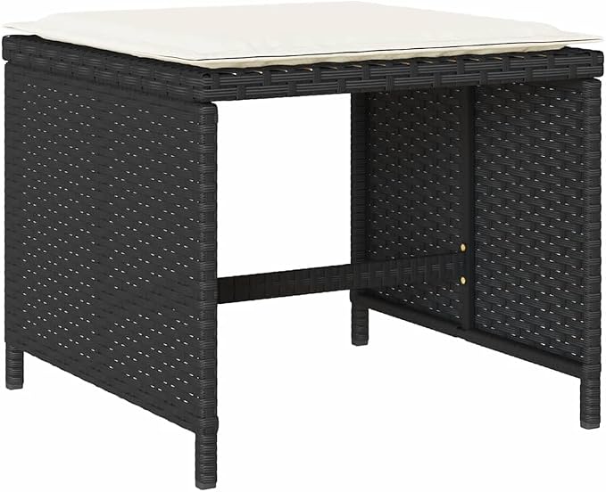 9-Piece Patio Dining Set with Tempered Glass Table, Modern Poly Rattan Outdoor Furniture for Backyard and Garden, Space Saving Design Seats 8, Black and Cream White