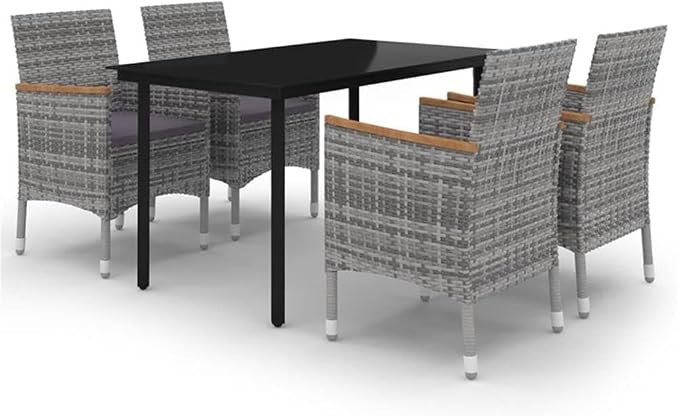 Afuera Living Contemporary PE Rattan Patio Dining Set, Gray Finish, Weather-Resistant, Includes Table and 4 Chairs with Cushions, Modern Outdoor Furniture for Garden or Patio, Seats 4