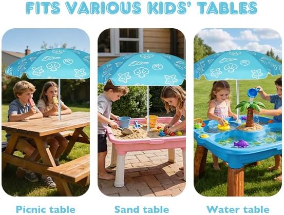 AMMSUN 5ft Seaside Beach Umbrella for Sand and Water Table - Kids Durable Umbrellas for children Beach Camping Garden Outdoor Play Shade