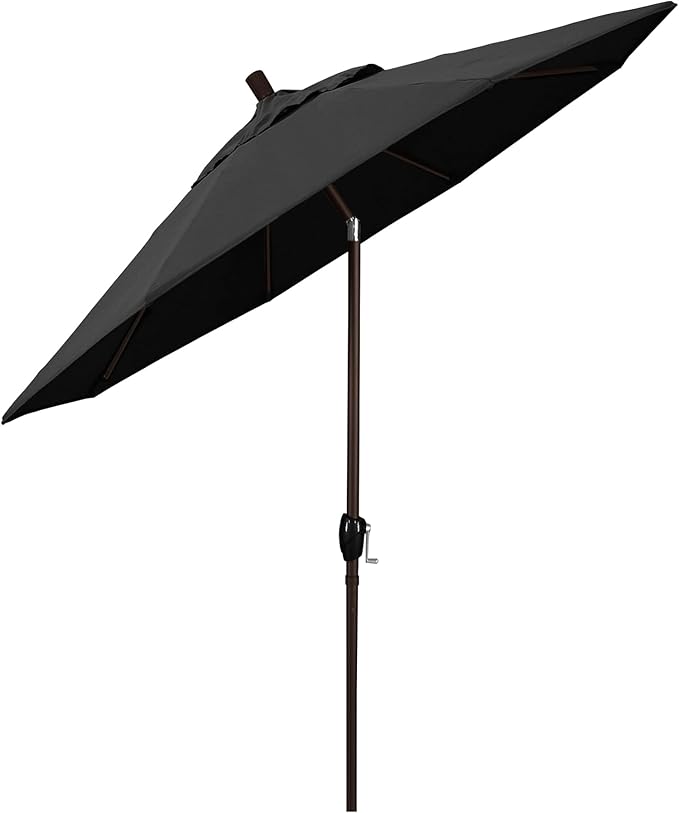 California Umbrella 7.5' Round Aluminum Market Umbrella, Crank Lift, Push Button Tilt, Bronze Pole, Canvas Black