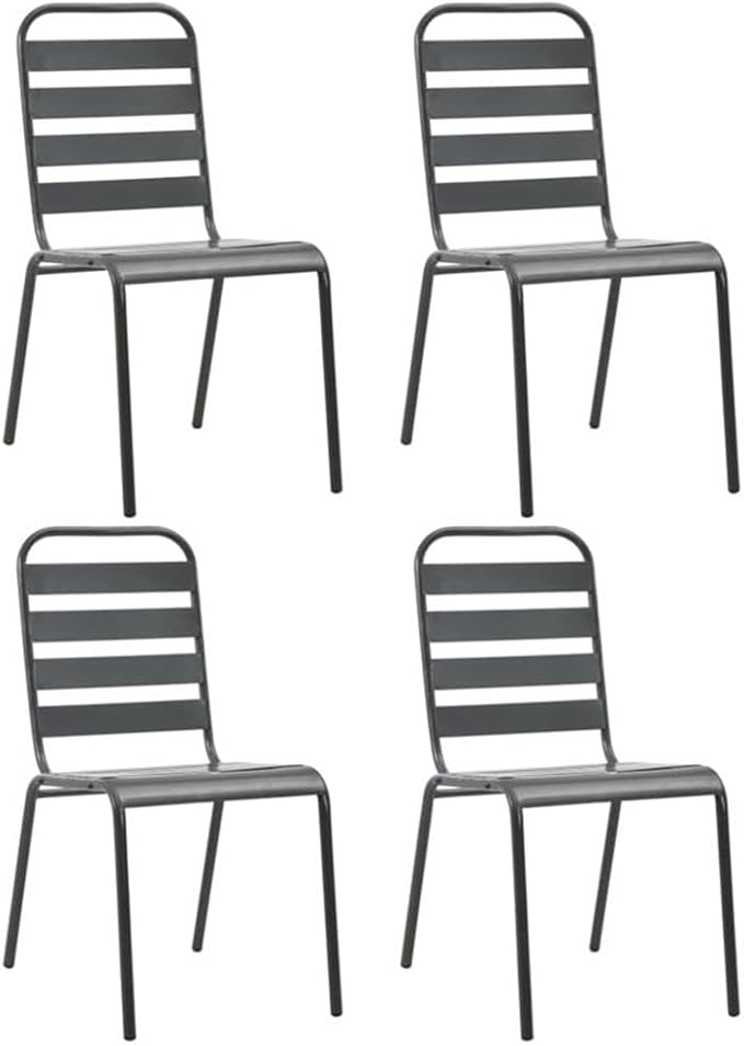 Bowery Hill 5-Piece Steel Patio Dining Set, E-Coated Powder-Coated Finish in Dark Gray, Includes Table and 4 Stackable Chairs, Modern Style, Indoor/Outdoor Use, Perfect for Garden, Terrace, or Balcony