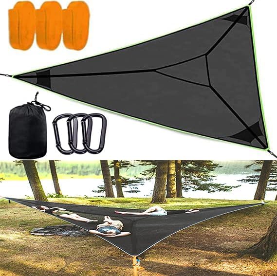 DqsWko Triangle Hammock, 2-3 Person, Black, Canvas, 110 in, 300 lbs Max Weight, For Travel, Backyard, Garden, Camping