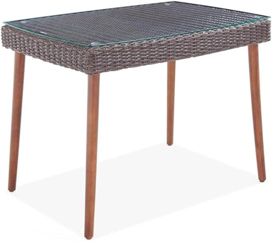 Alaterre Furniture Athens All-Weather Wicker Outdoor 26" H Cocktail Table with Glass Top, chocolate brown