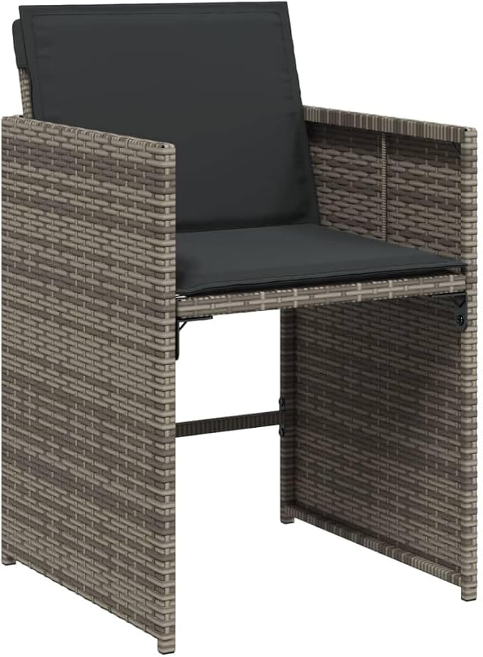 11 Piece Patio Dining Set with Cushions Gray Poly Rattan Outdoor Furniture Table and 10 Chairs for Backyard Garden Deck Dining Relaxing UV-Proof Acacia Wood Foldable heavy-duty 242. 5 lb Capacity