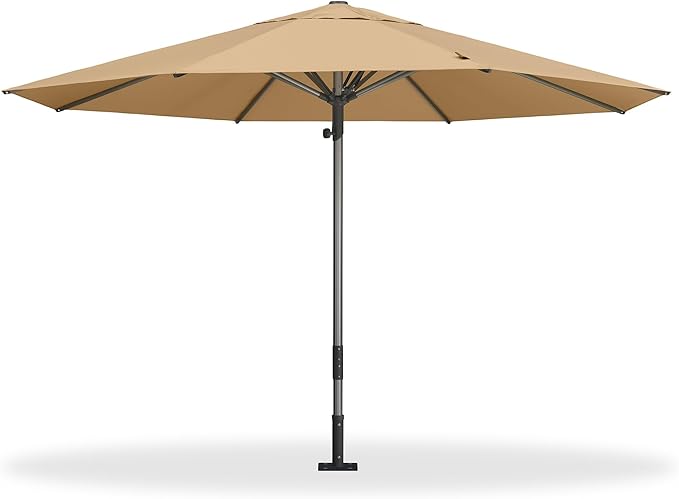 PURPLE LEAF 13 FT Commercial Round Patio Market Table Sun Umbrella Semi Auto Open All Weather Maximum Coverage for Hotel Resort Cafe Restaurant Garden Business Use Beige