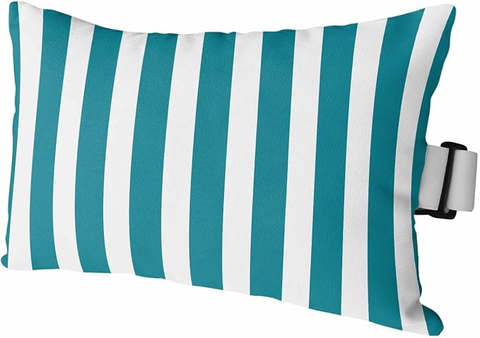 Teal Striped Outdoor Chaise Lounge Head Pillow with Insert,Simple Art Vertical Stripe Farmhouse Waterproof Headrest Lumbar Pillow Cusion Cover with Elastic Strap for Patio Beach Recliner,11"x16" 1PCS