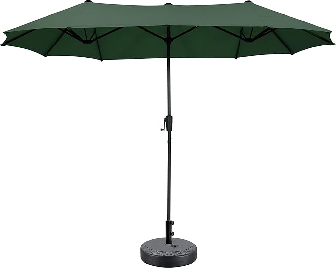 13Ft Large Patio Umbrella with Base Outdoor Double-Sided Market Extra Large Table Umbrella Easy Crank for Yard, Poolside, Deck-Green