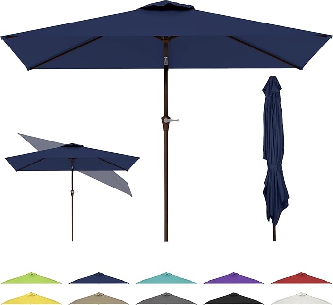 GREENVINES 6.5X10 FT Rectangular-Patio-Umbrella | Outdoor-Table-Umbrellas | 6 Sturdy Steel Ribs | Push Button Tilt & Crank | Waterproof | Market Umbrella | for Pool Backyard Garden Deck | Navy Blue
