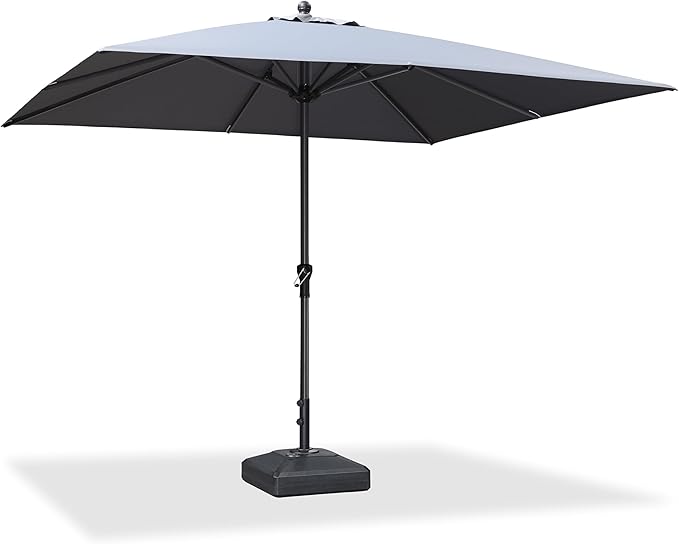 PURPLE LEAF 10' x 10' Square Patio Market Umbrella with Base Outdoor Table Umbrellas Aluminum Frame Sun Shade with 8 Sturdy Ribs for Garden Deck Lawn Pool Light Gary