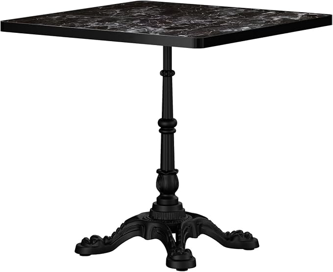 31.5" Sintered Stone Square Dining Table for 2-4 People, Marble Look Bistro Table with Heavy Duty Cast Iron Base for Outdoor Patio Garden Cafe, Living Room Balcony, Commercial Grade Small Space, Black