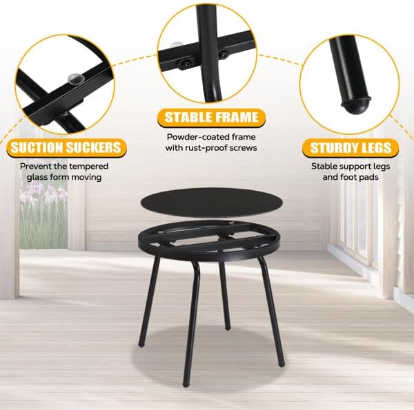 3-Piece Outdoor Patio Furniture Sets, Patio Conversation Set, Courtyard Patio Set for Home, Yard,Outdoor Patio Chairs Conversation Sets with Coffee Table, Outdoor Table & Chairs Set for Patio - Black