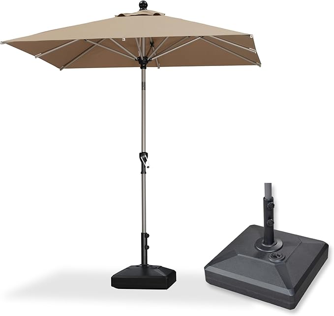 PURPLE LEAF 6.5' x 6.5' Market Umbrella, Square Patio Umbrella with Base Included, Heavy Duty Outdoor Table Umbrella with Tilt, Aluminum Pool Umbrella for Deck, Garden, or Poolside, Taupe
