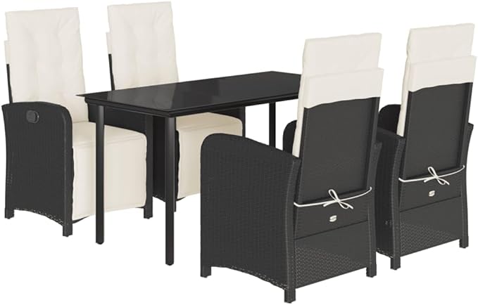 Backyard Furniture Patio Conversation Sets Outdoor Seating 5 Piece Patio Dining Set with Cushions Black Poly Rattan Suitable for Gardens, Balconies, Decks