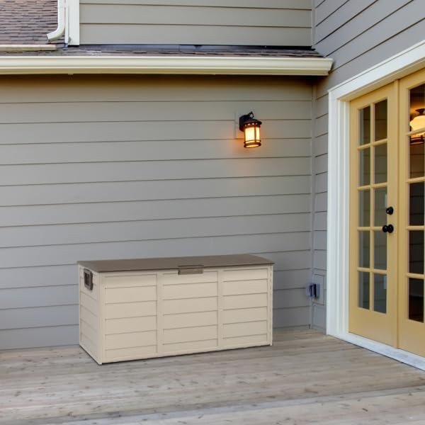 260L Garden Storage Box With Wheels,Plastic Storage Deck Box Chest Outdoor Deck Box Storage for Patio Furniture,Outdoor Storage Boxes, Deck Storage for Patio, 44"L x 21.3"W x 19.3"H