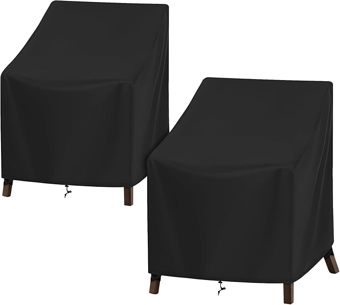 SunPatio Outdoor Chair Covers Waterproof, 2 Pack Patio Chair Covers with Windproof Straps, Outdoor Patio Furniture Covers All Weather Protection, 38" W x 31" D x 32" H, Black