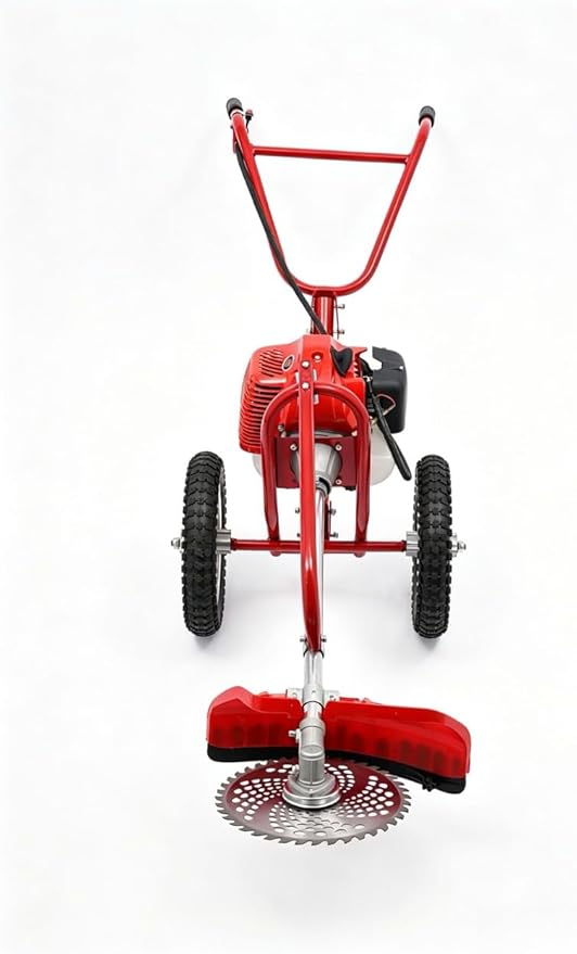 Walk-Behind Brush Cutter, 7000rpm High Speed 2-Stroke Gasoline Powered Hand-Push Lawn Mower with Handles, 49 Cc 1500w 2-in-1 Lawn Mower Machine for Soil Loosening and Mowing (Red)
