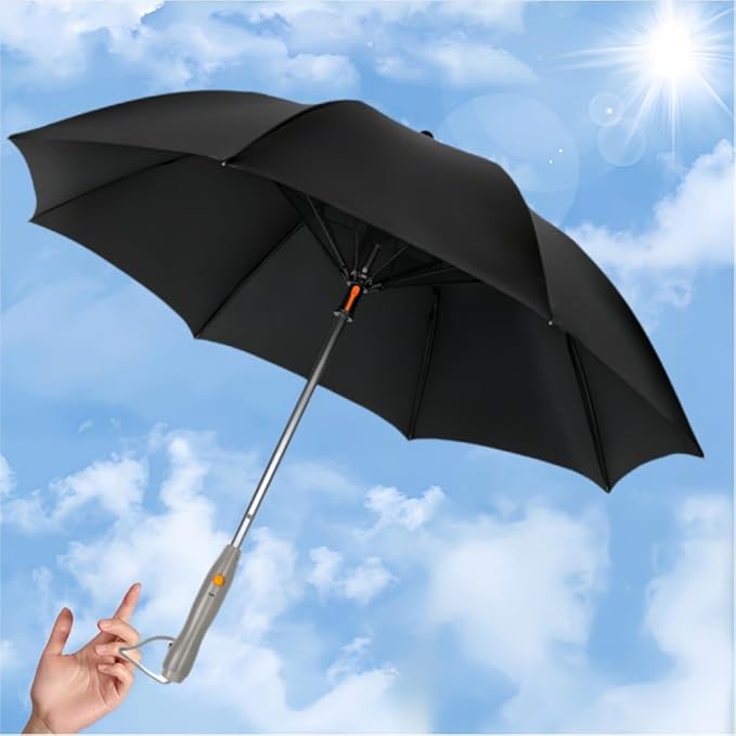 Umbrella with Fan & Mist Spray - Rechargeable UV Protective Cooling Umbrella for Patio, Beach, Travel | Portable Misting System & Detachable Water Bottle Included