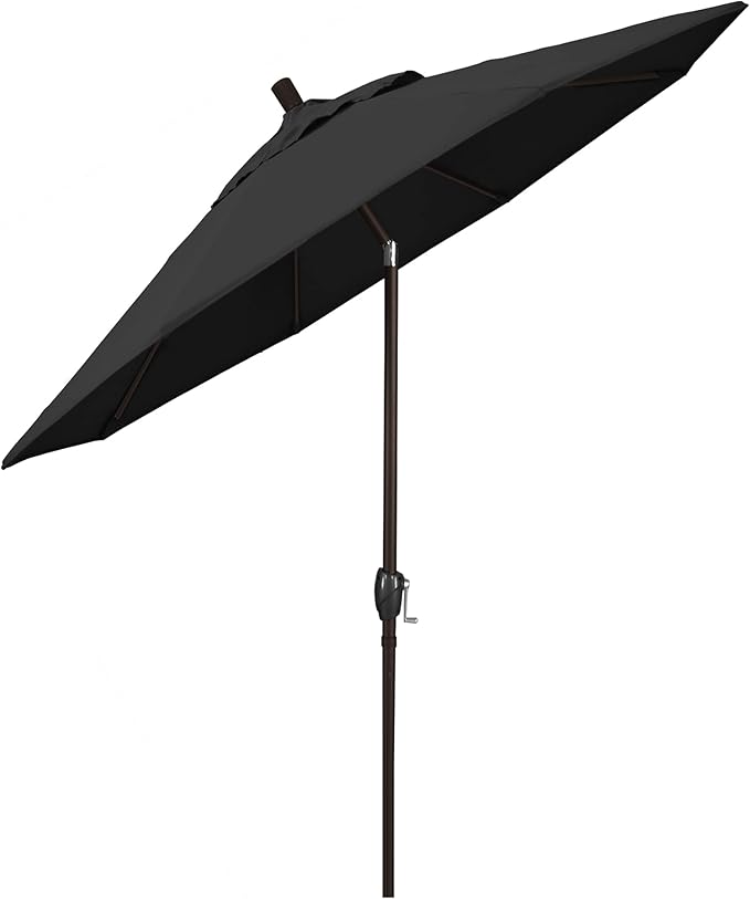 California Umbrella 9' Round Aluminum Patio Umbrella, Crank Lift, Push Button Tilt, Bronze Pole, 4-Year Non-Fading Fabric, Black
