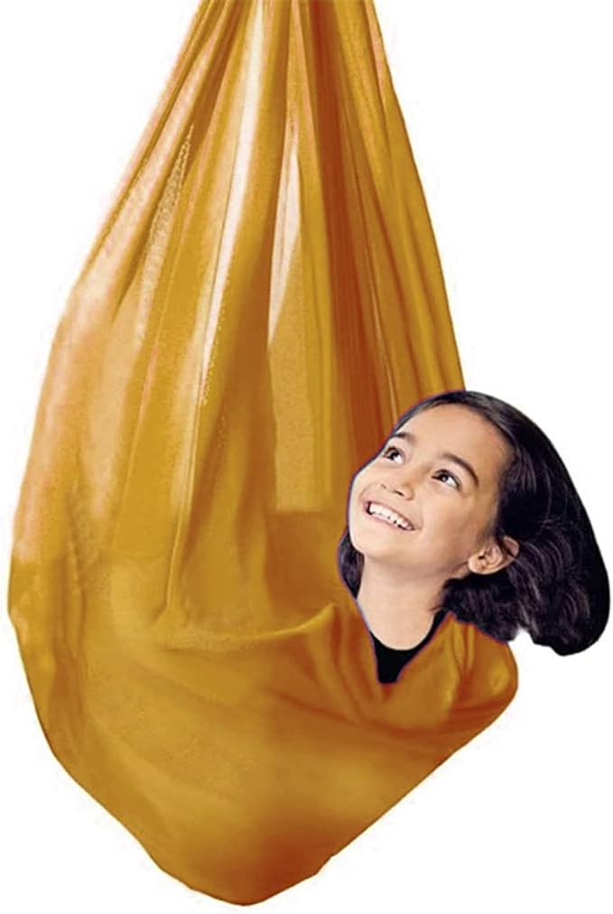 Sensory Swing for Adults Kids Indoor Outdoor Therapy Swing Calming Snuggle Hammock Durable Soft Strong Fabric Swing Great for Sensory Integration Stimulation (Color : Gold, Size : 1.5M x 2.8M)